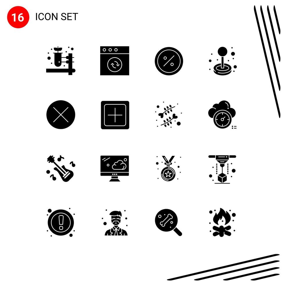 Group of 16 Solid Glyphs Signs and Symbols for close play e game joystick Editable Vector Design Elements