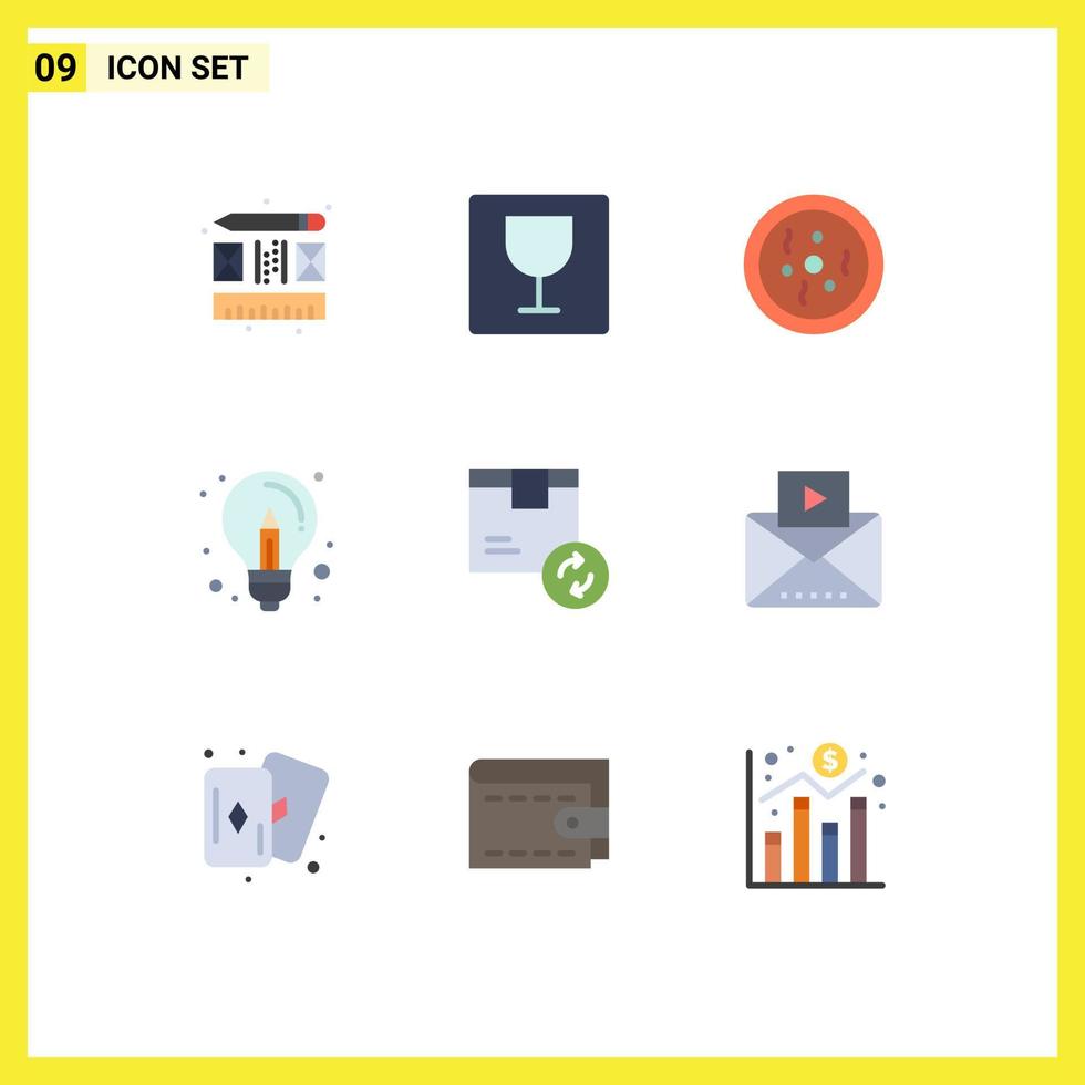 9 User Interface Flat Color Pack of modern Signs and Symbols of product box petri idea creative Editable Vector Design Elements