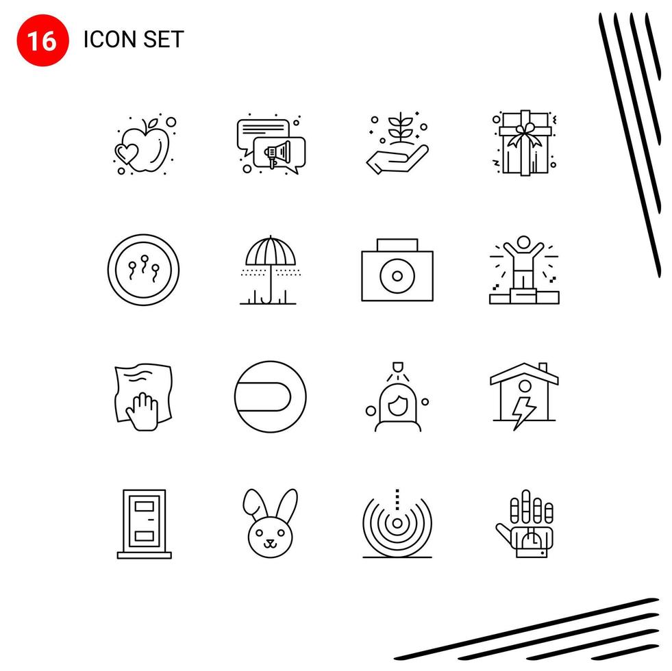 Universal Icon Symbols Group of 16 Modern Outlines of chemistry biochemistry farming present box Editable Vector Design Elements