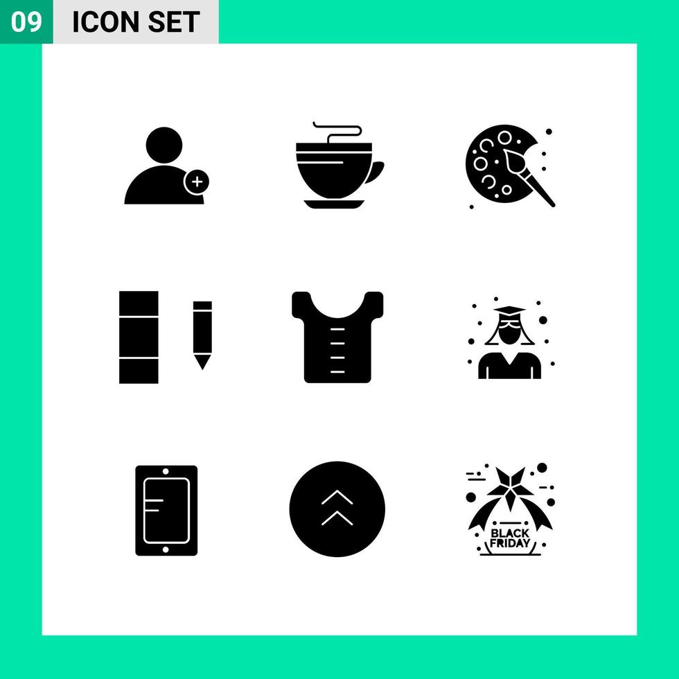 Modern Set of 9 Solid Glyphs Pictograph of education clothes paint baby data Editable Vector Design Elements