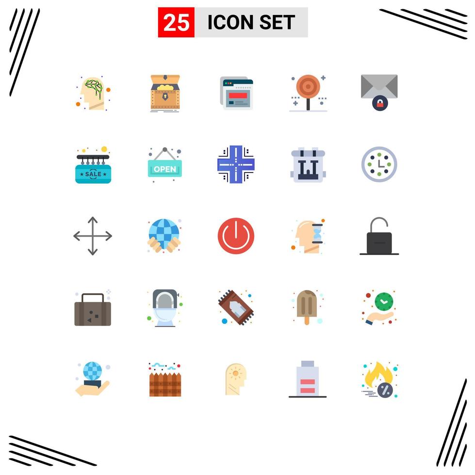 Group of 25 Flat Colors Signs and Symbols for mail lollipop page holiday candy Editable Vector Design Elements