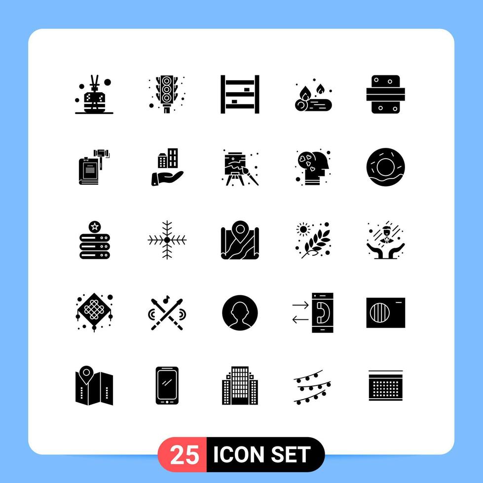 25 User Interface Solid Glyph Pack of modern Signs and Symbols of burger fire cabinet camping kitchen Editable Vector Design Elements