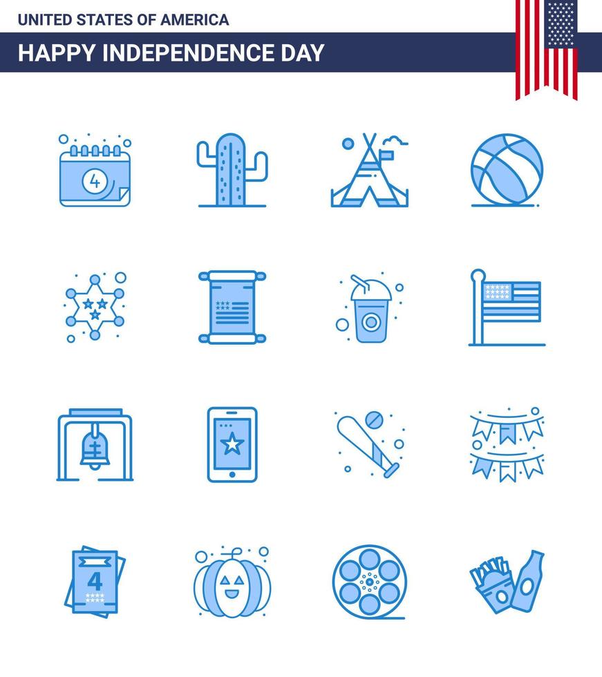 Set of 16 USA Day Icons American Symbols Independence Day Signs for military usa tent free american football Editable USA Day Vector Design Elements