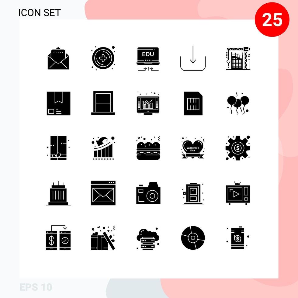 Set of 25 Modern UI Icons Symbols Signs for deliver interior education hook building Editable Vector Design Elements