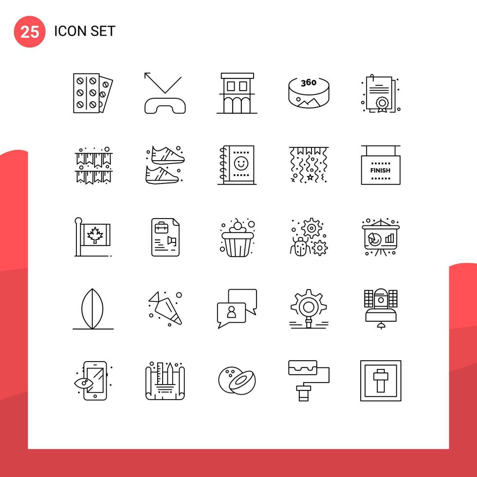 Set of 25 Modern UI Icons Symbols Signs for celebration degree estate certificate panorama Editable Vector Design Elements