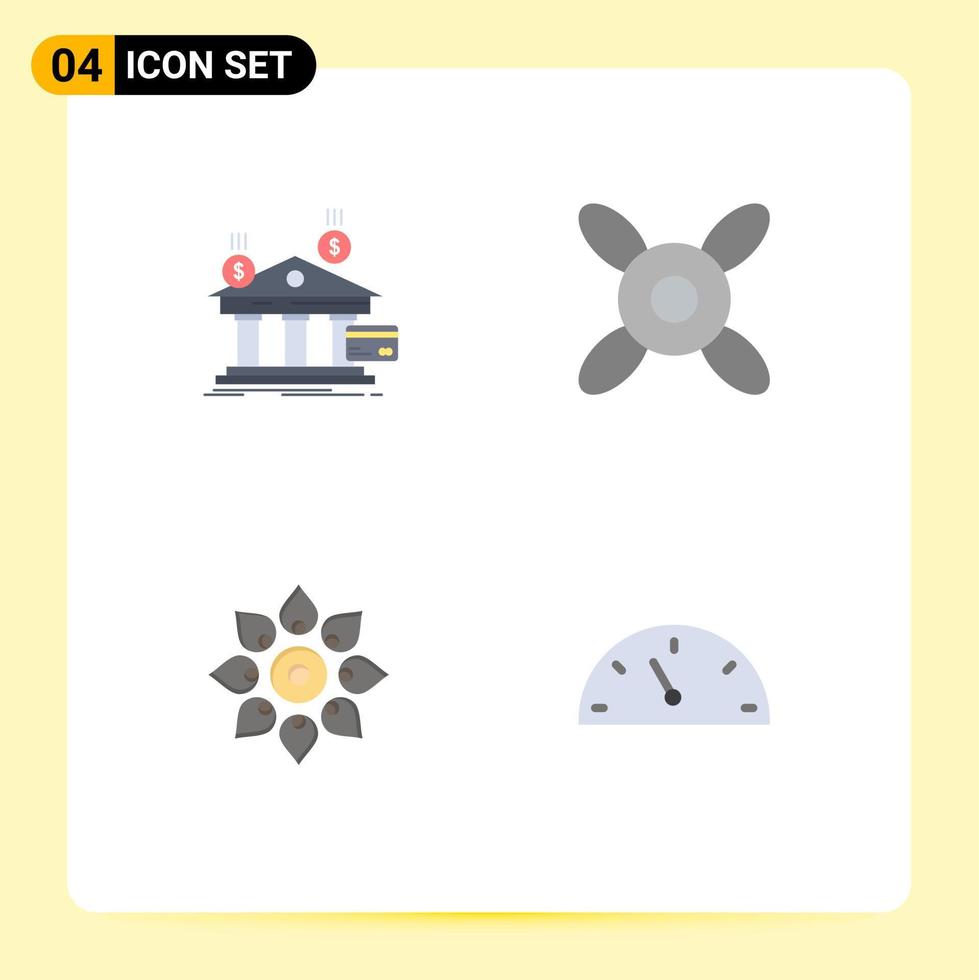 Pack of 4 creative Flat Icons of bank decoration financial fan hindu Editable Vector Design Elements