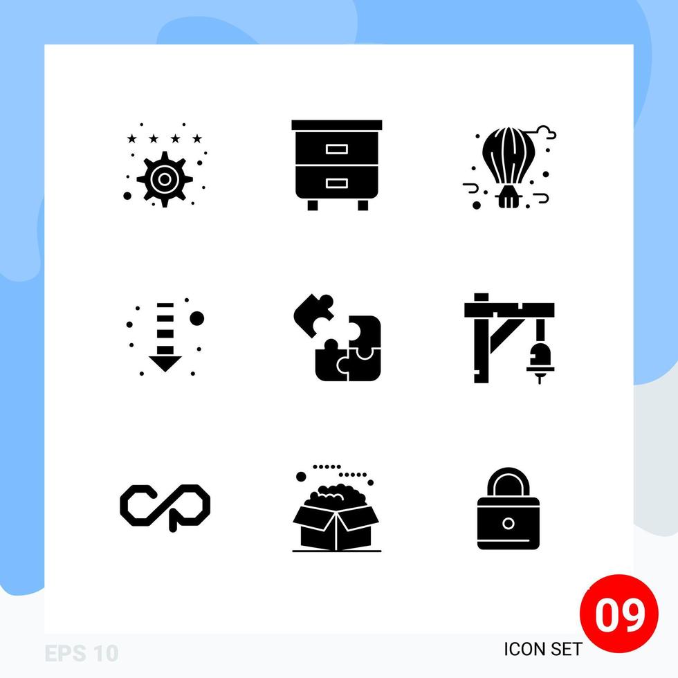 Set of 9 Modern UI Icons Symbols Signs for logic business air balloon down arrow Editable Vector Design Elements