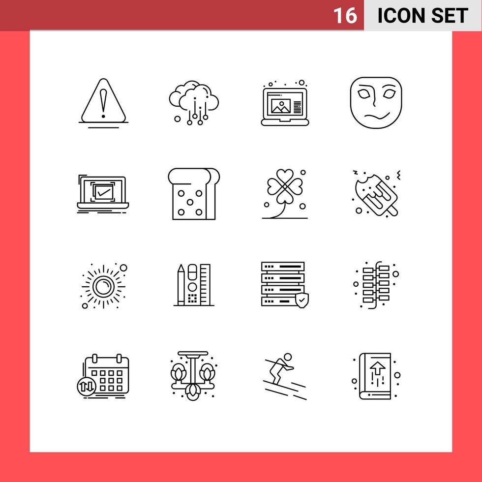 Modern Set of 16 Outlines and symbols such as good monitoring draw system face Editable Vector Design Elements