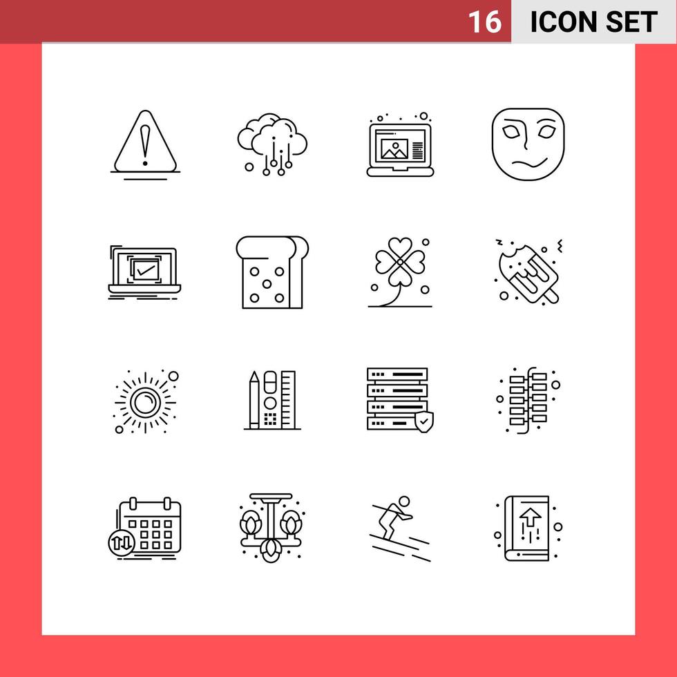 conjunto moderno de 16 contornos y símbolos, como un buen sistema de dibujo de supervisión, elementos de diseño vectorial editables vector