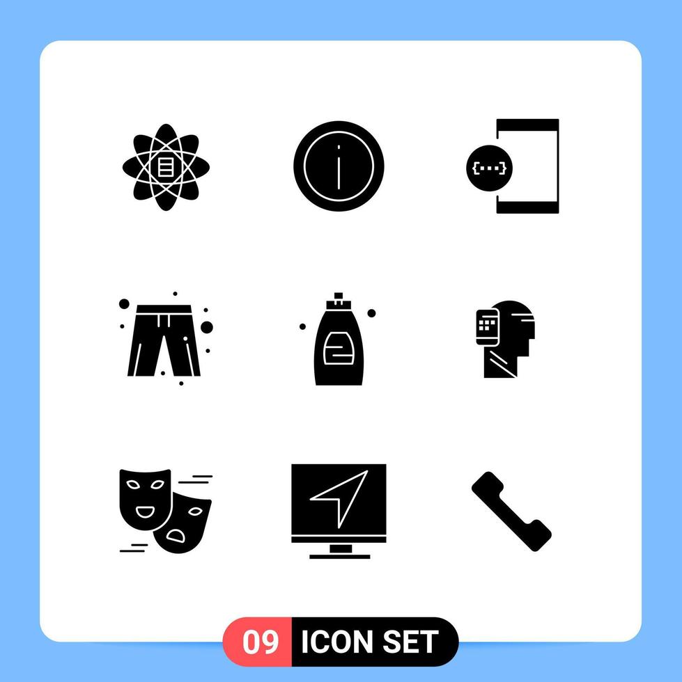 Modern Set of 9 Solid Glyphs Pictograph of player dress clothes support cloth development Editable Vector Design Elements