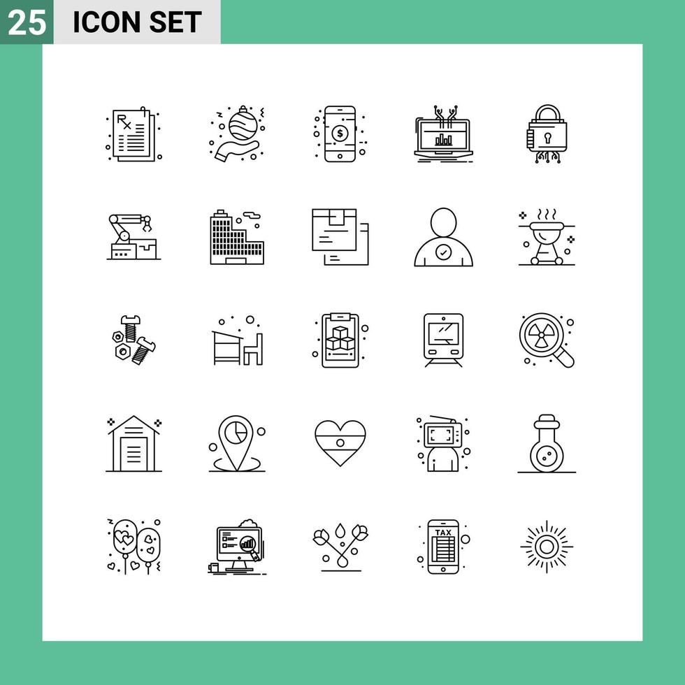 Modern Set of 25 Lines and symbols such as cyber platform online online analytical Editable Vector Design Elements