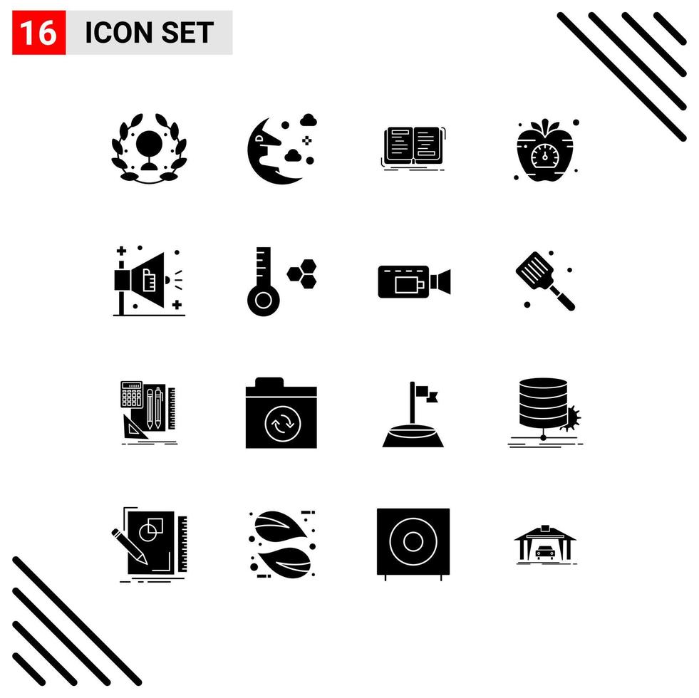 Modern Set of 16 Solid Glyphs Pictograph of time health book diet theory Editable Vector Design Elements