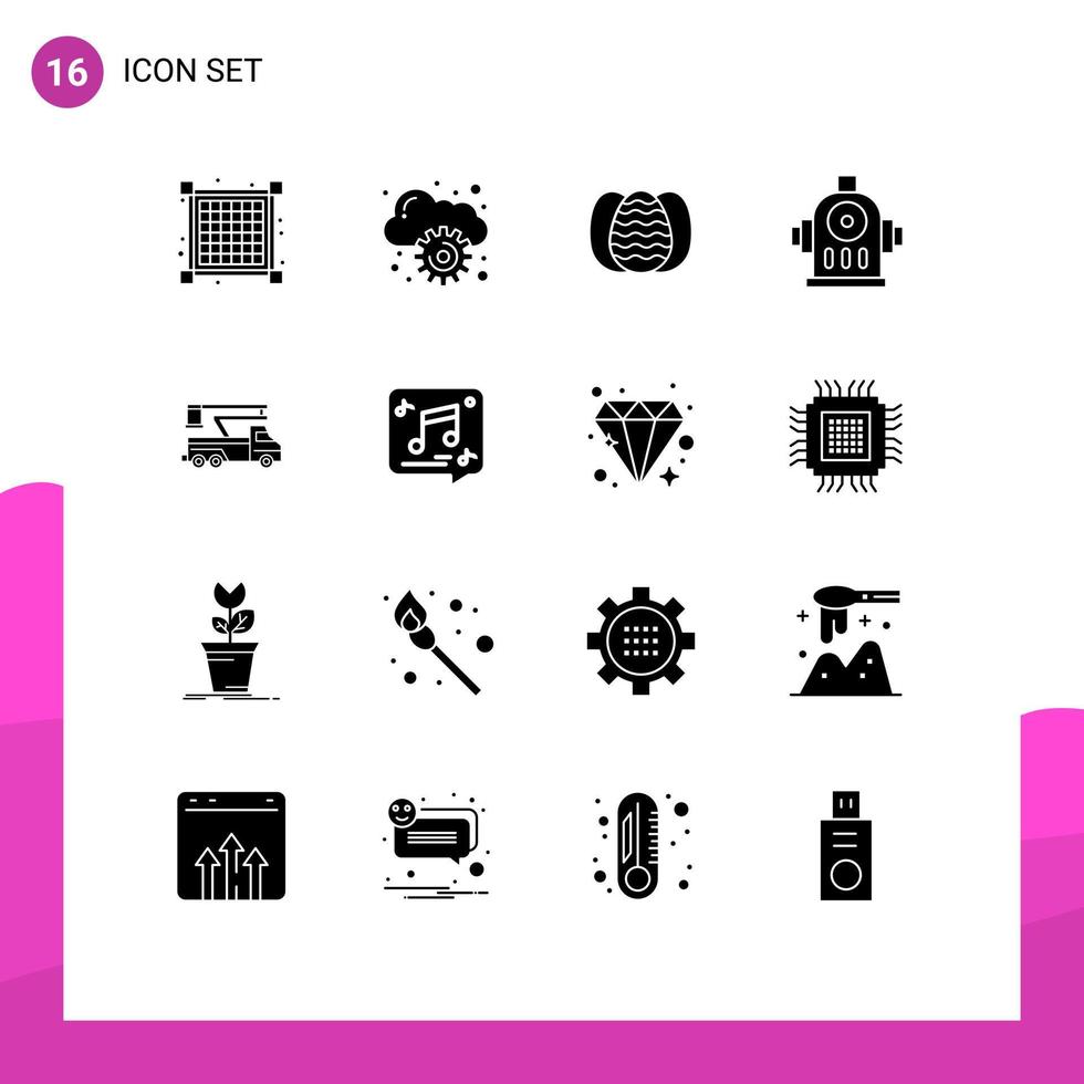 Universal Icon Symbols Group of 16 Modern Solid Glyphs of transport lift robbit truck water Editable Vector Design Elements