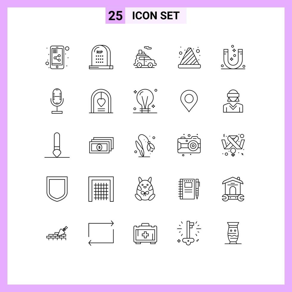 Set of 25 Modern UI Icons Symbols Signs for attraction traffic cone auto stop cone Editable Vector Design Elements
