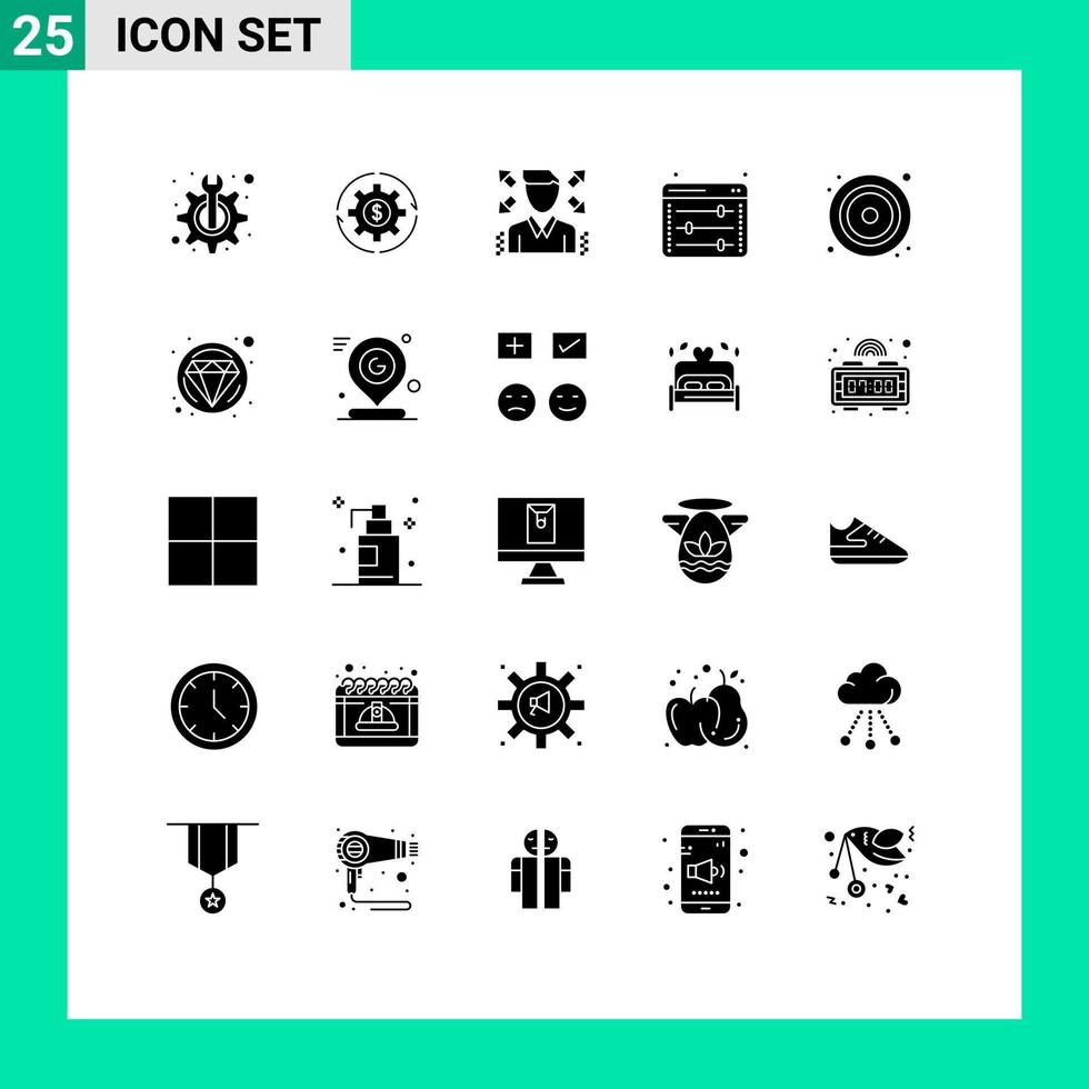 User Interface Pack of 25 Basic Solid Glyphs of web setting web options making equalizer man Editable Vector Design Elements