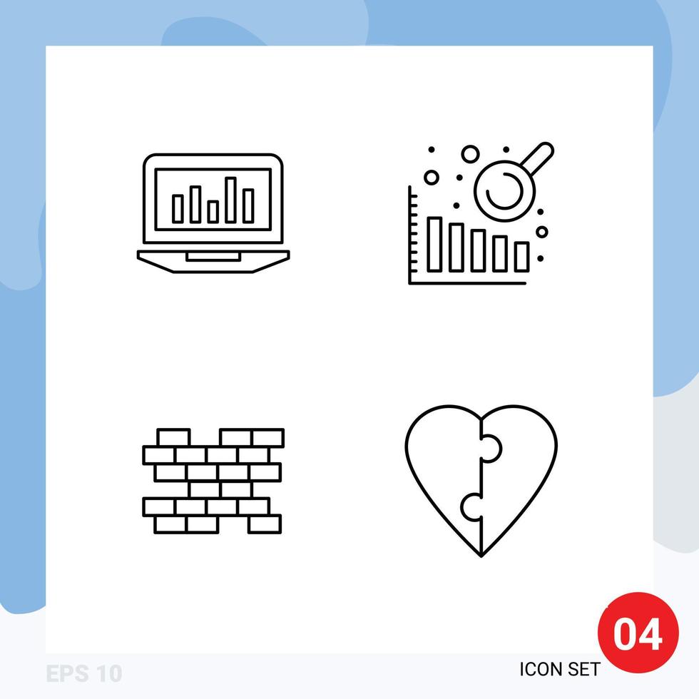 Modern Set of 4 Filledline Flat Colors and symbols such as laptop wall monitoring data analysis love Editable Vector Design Elements