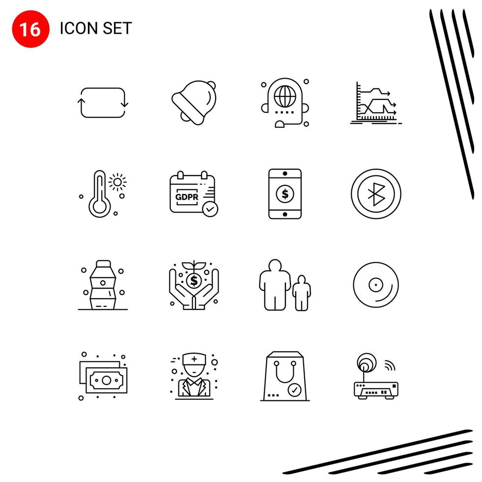 Modern Set of 16 Outlines Pictograph of hot market communication graph arrows Editable Vector Design Elements