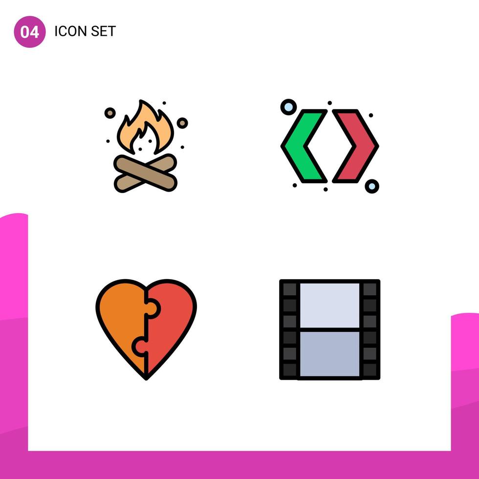 Set of 4 Commercial Filledline Flat Colors pack for camp couple hot switch puzzle Editable Vector Design Elements