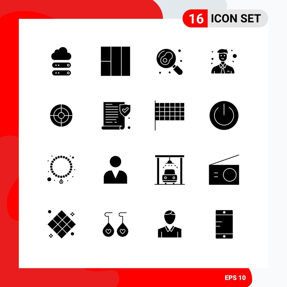 16 User Interface Solid Glyph Pack of modern Signs and Symbols of insurance shoot pan finance office Editable Vector Design Elements