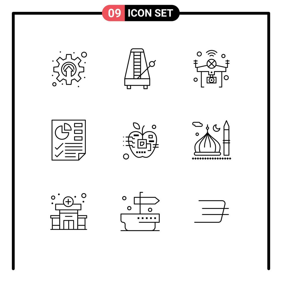 Pictogram Set of 9 Simple Outlines of report document sound data things Editable Vector Design Elements