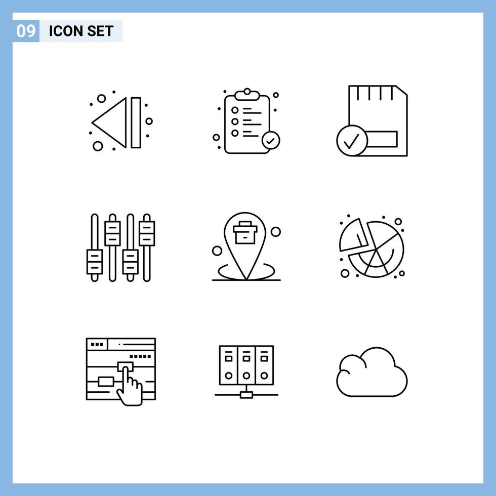 Mobile Interface Outline Set of 9 Pictograms of corporate volume computers audio equalizer Editable Vector Design Elements