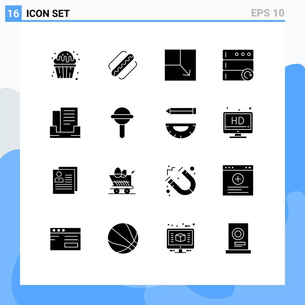 Group of 16 Modern Solid Glyphs Set for box email states server database Editable Vector Design Elements