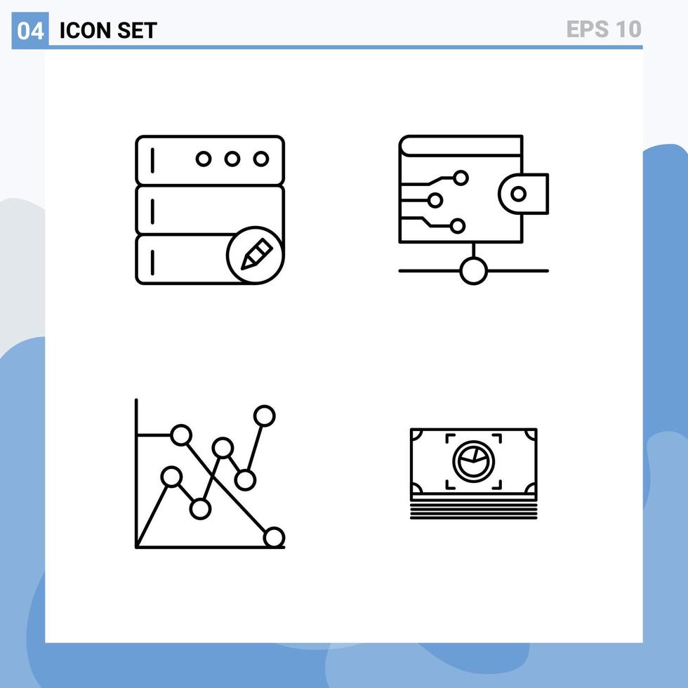 4 Universal Line Signs Symbols of database money cloud analytics cash Editable Vector Design Elements