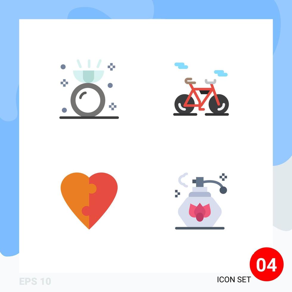 Group of 4 Modern Flat Icons Set for diamond puzzle ring vehicle spray Editable Vector Design Elements