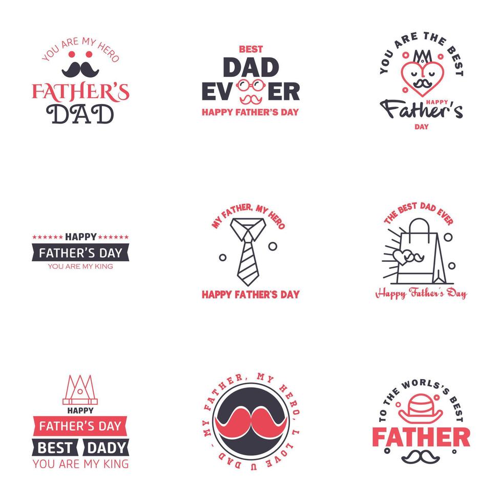 Happy fathers day 9 Black and Pink vintage retro type font Illustrator eps10 Editable Vector Design Elements