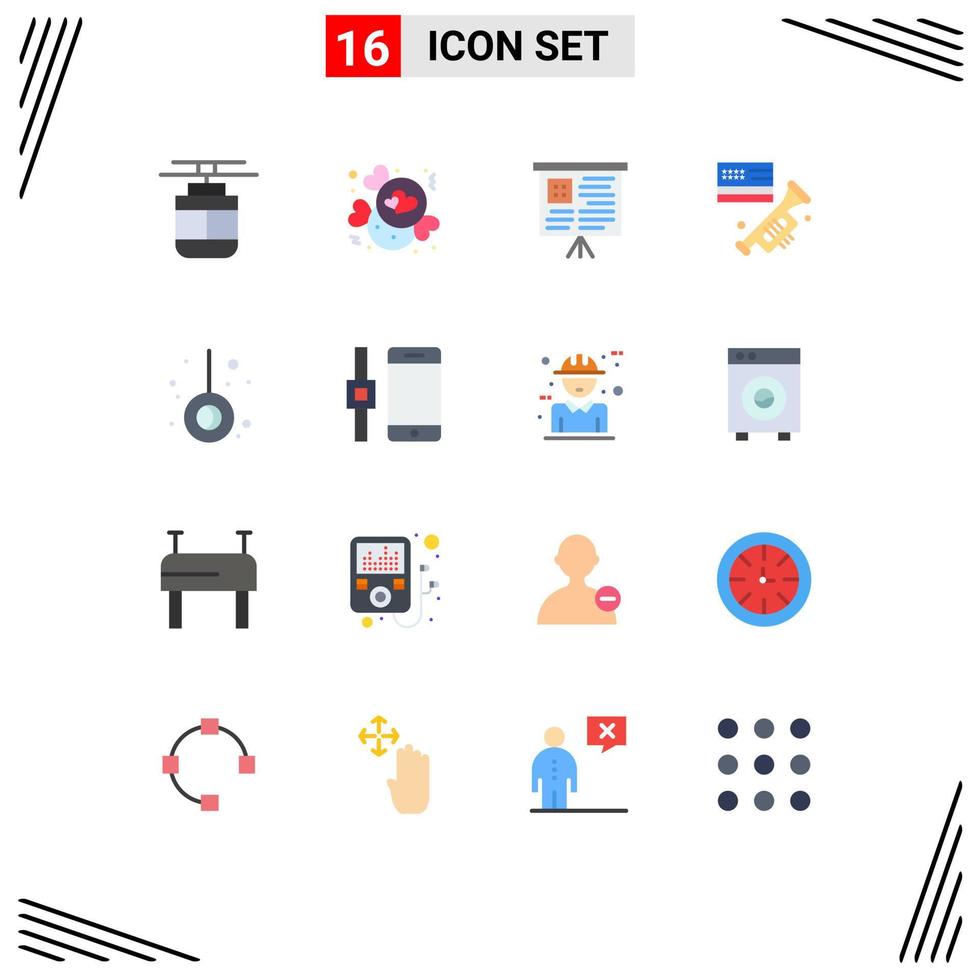 Set of 16 Vector Flat Colors on Grid for camping movement valentine american speaker Editable Pack of Creative Vector Design Elements
