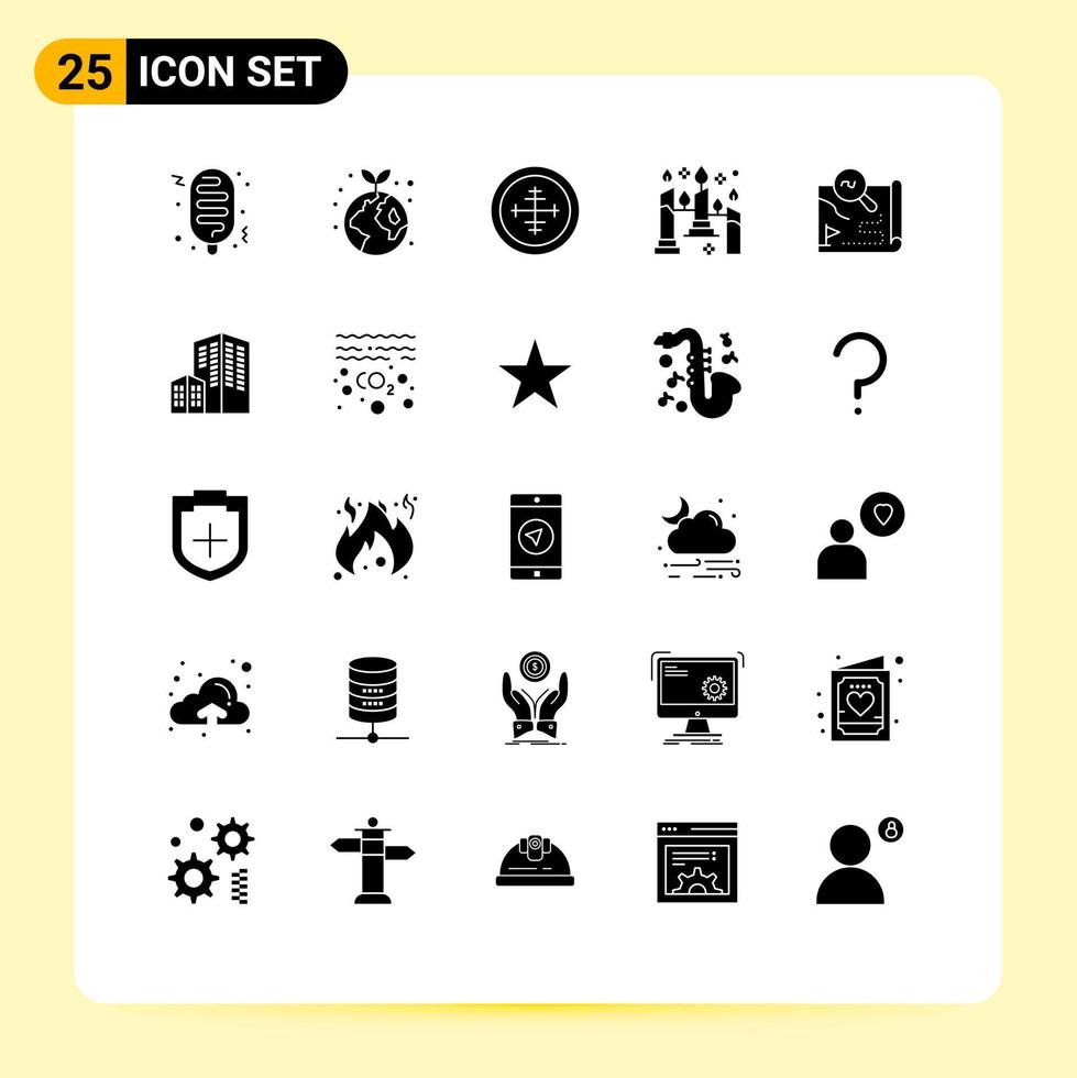 Pictogram Set of 25 Simple Solid Glyphs of route light badge flame burning Editable Vector Design Elements