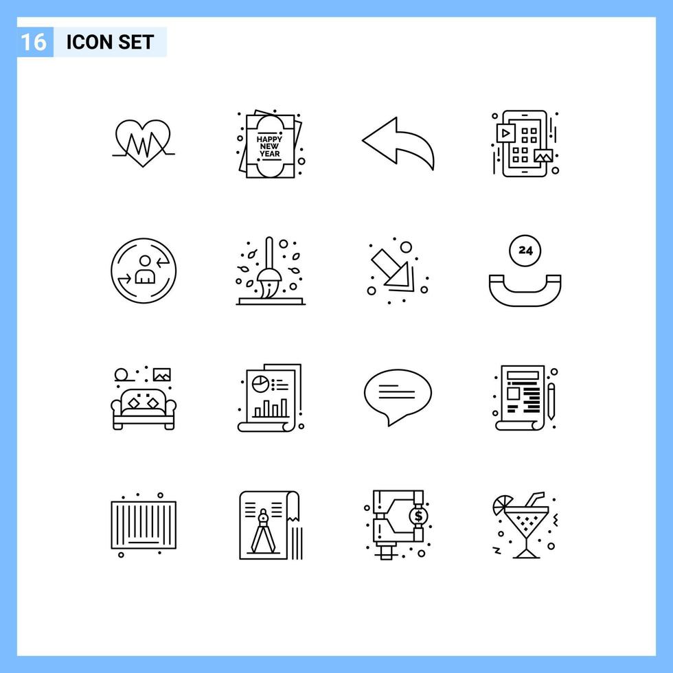 Universal Icon Symbols Group of 16 Modern Outlines of autumn digital undo visiter play Editable Vector Design Elements