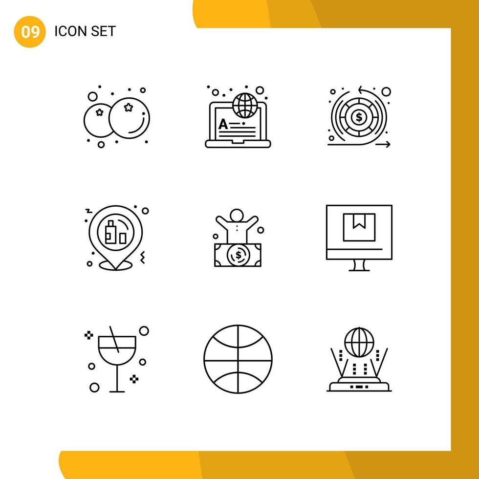 Group of 9 Outlines Signs and Symbols for man placeholder earnings party celebration Editable Vector Design Elements