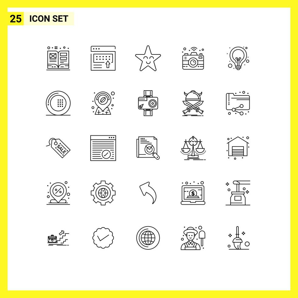 25 iconos creativos signos y símbolos modernos de la página de la bombilla de la lámpara elementos de diseño vectorial editables de la cámara wifi vector