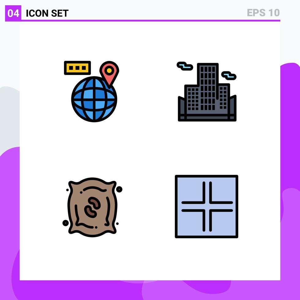 Modern Set of 4 Filledline Flat Colors Pictograph of world plant location office layout Editable Vector Design Elements