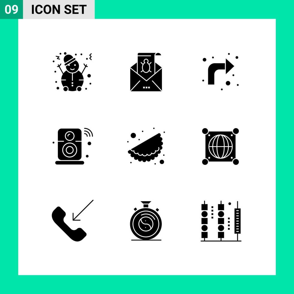 Group of 9 Modern Solid Glyphs Set for internet of things speaker spam right reload Editable Vector Design Elements