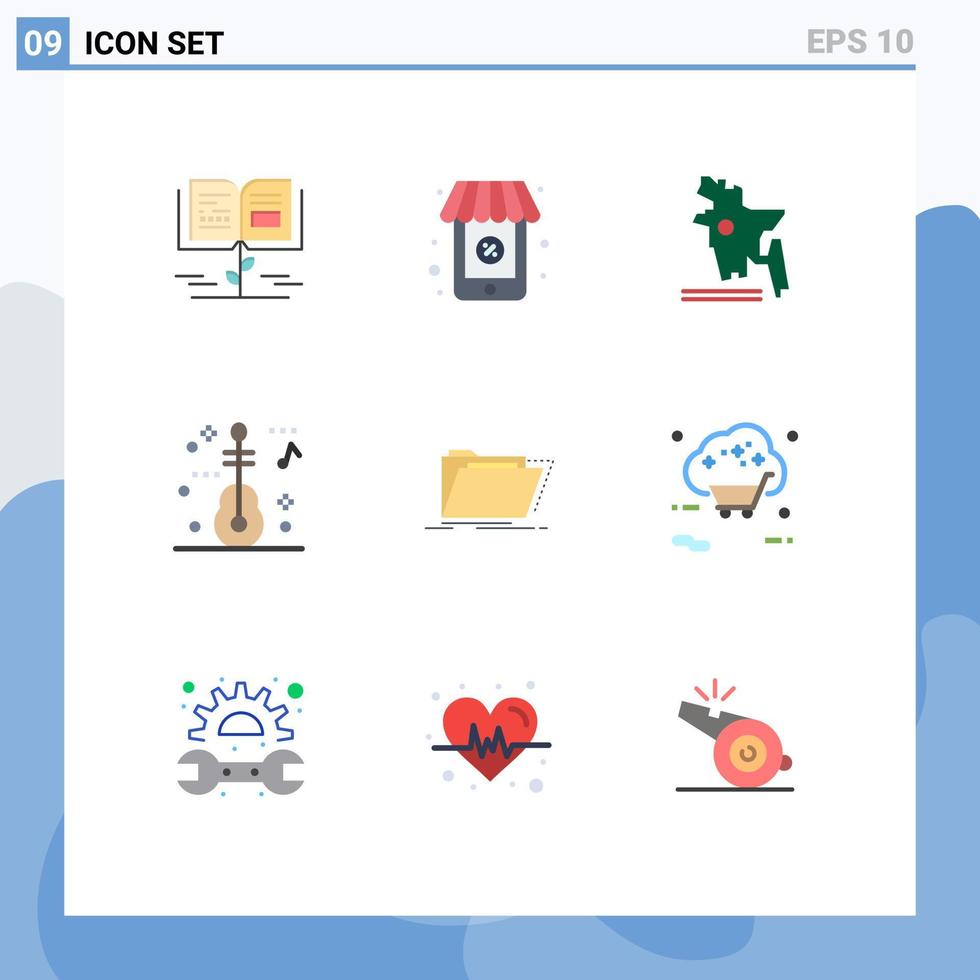 User Interface Pack of 9 Basic Flat Colors of folder directory bangladesh country catalog travel Editable Vector Design Elements