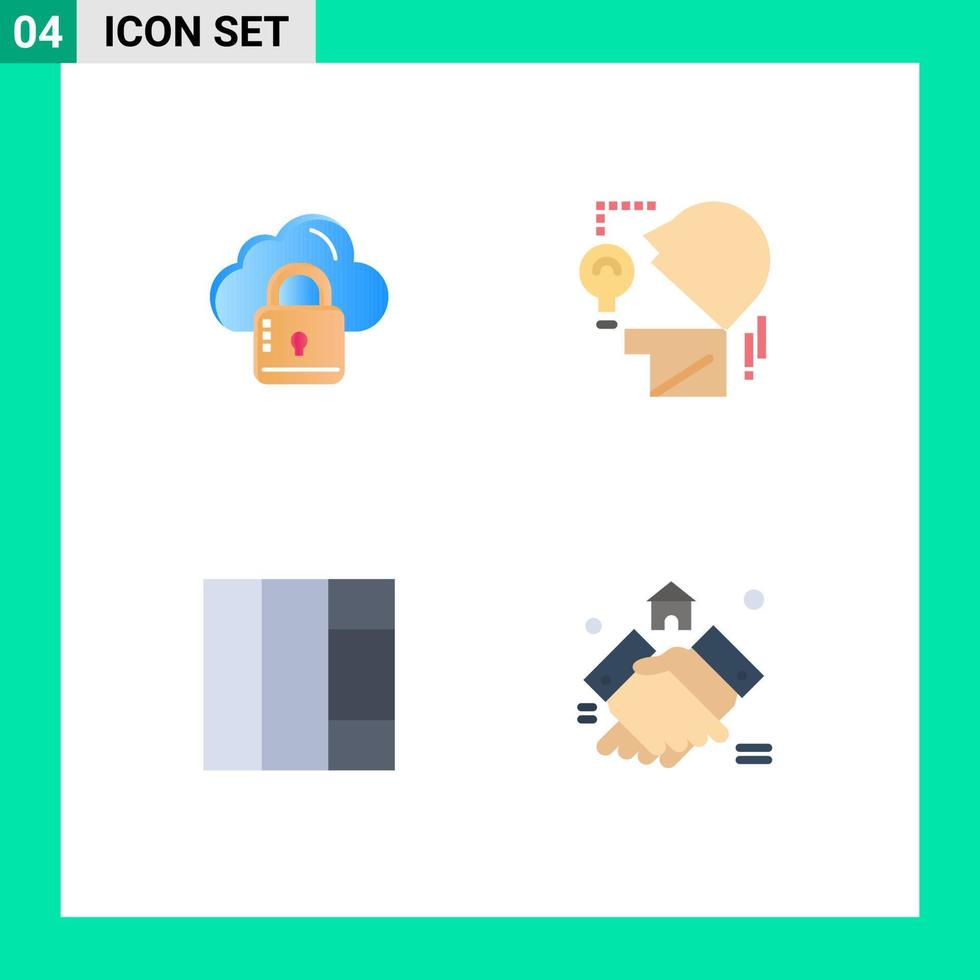 4 User Interface Flat Icon Pack of modern Signs and Symbols of cloud wireframe loucked head estate Editable Vector Design Elements