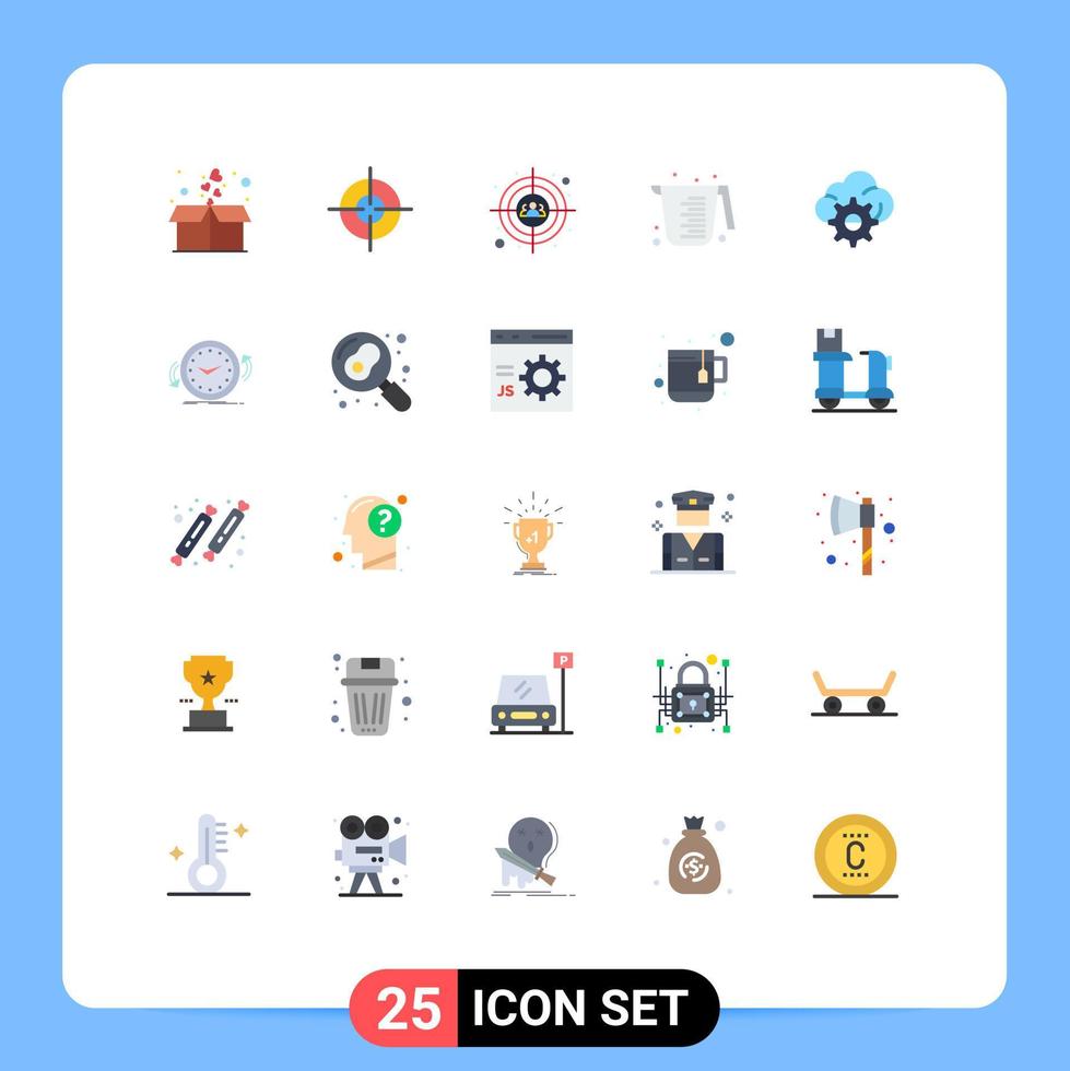 Group of 25 Flat Colors Signs and Symbols for technology cloud target measuring cooking Editable Vector Design Elements
