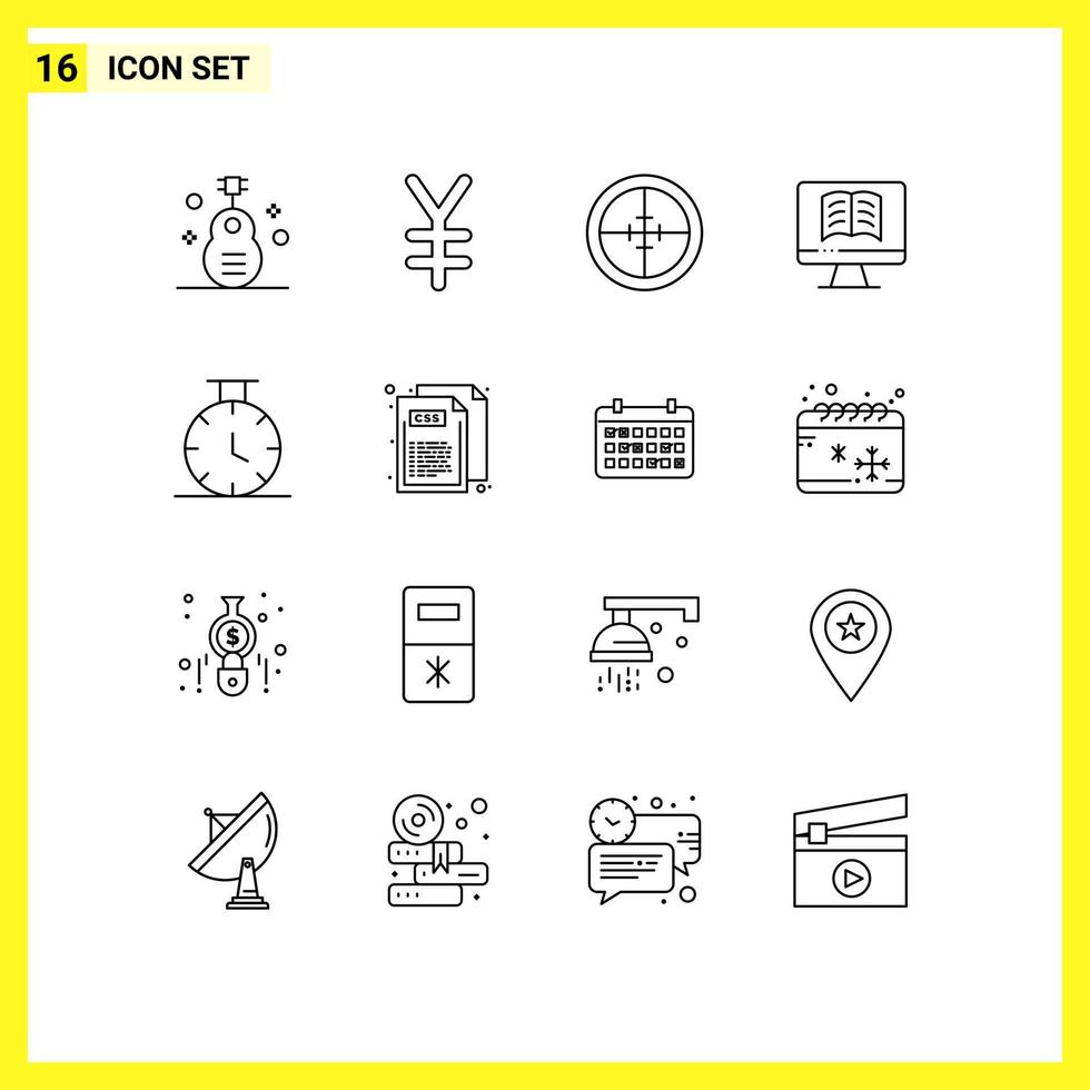 Group of 16 Outlines Signs and Symbols for time ontechnology army book target Editable Vector Design Elements