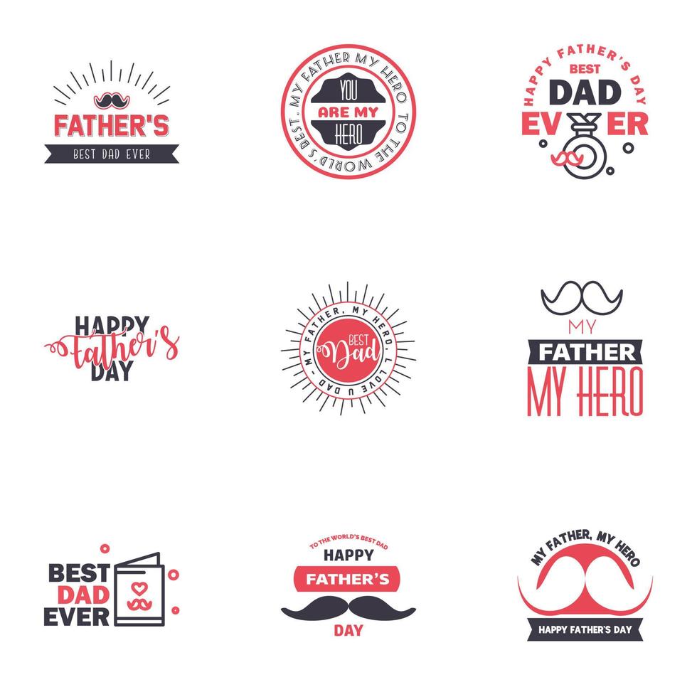 Happy fathers day greeting cards set 9 Black and Pink Vector typography lettering Usable for banners print You are the best dad text design Editable Vector Design Elements