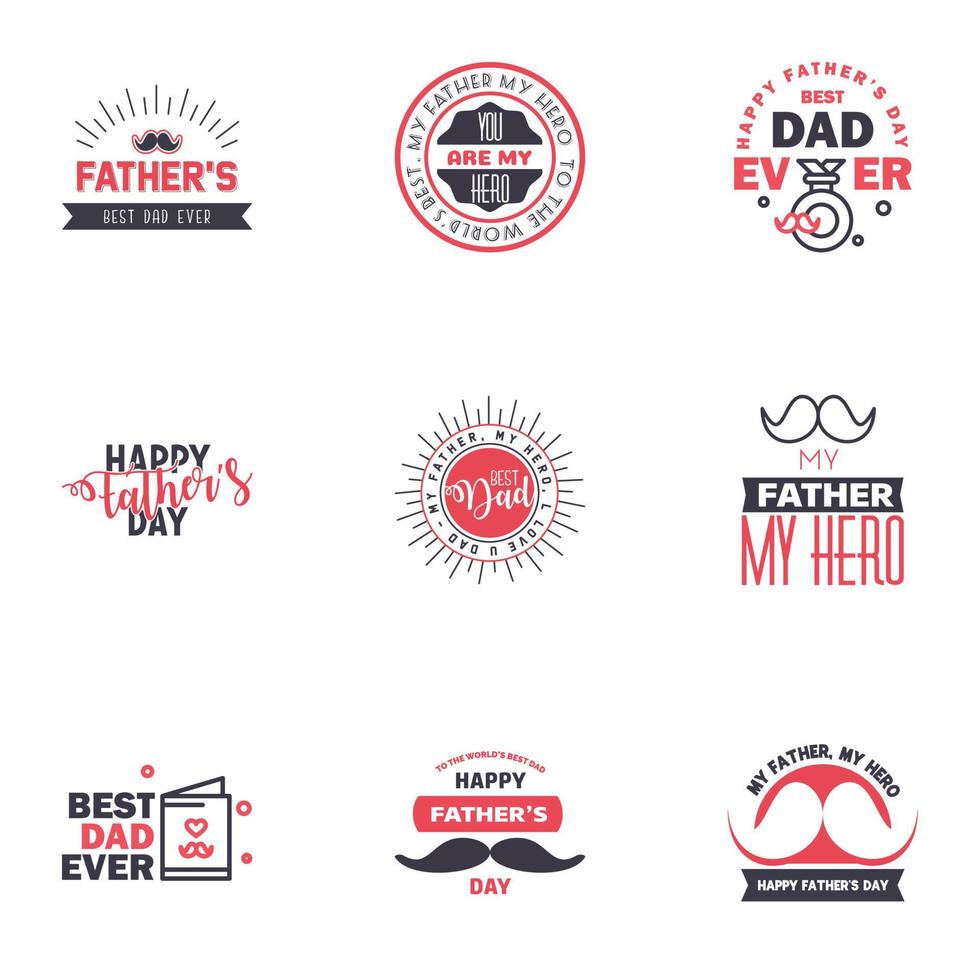 las tarjetas de felicitación del día del padre feliz establecen 9 letras tipográficas vectoriales en negro y rosa utilizables para imprimir pancartas eres el mejor diseño de texto de papá elementos de diseño vectorial editables vector