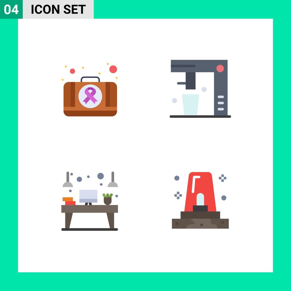 4 Thematic Vector Flat Icons and Editable Symbols of first aid desk medical fast food workplace Editable Vector Design Elements