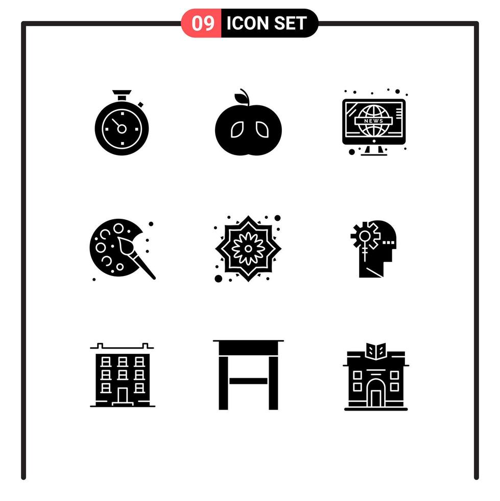 9 Universal Solid Glyph Signs Symbols of flower flower retro hobby paint Editable Vector Design Elements