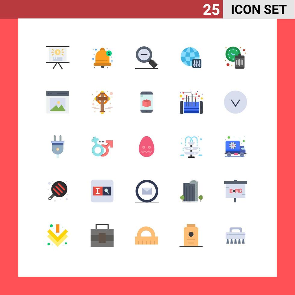 Set of 25 Modern UI Icons Symbols Signs for time clock magnify server settings world Editable Vector Design Elements