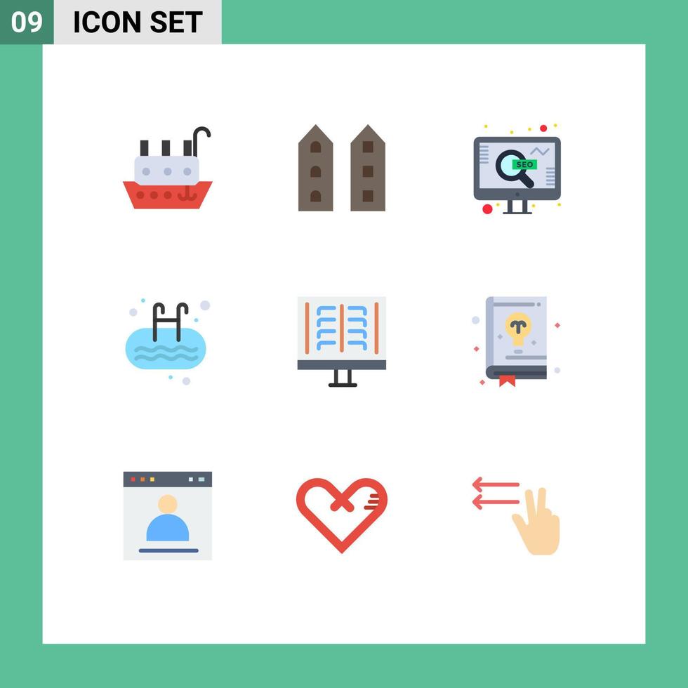 9 Creative Icons Modern Signs and Symbols of swim pool store ladder search Editable Vector Design Elements