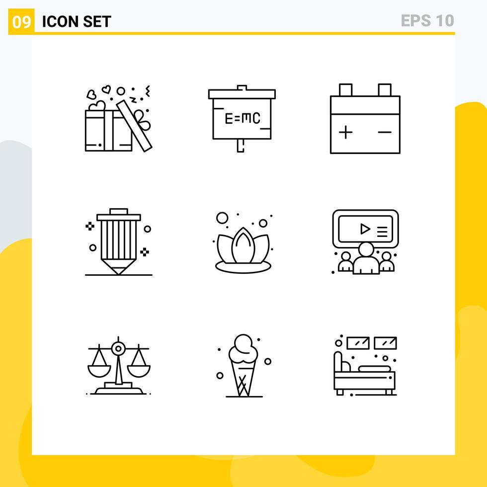 9 Universal Outlines Set for Web and Mobile Applications lily pencil research development coding Editable Vector Design Elements