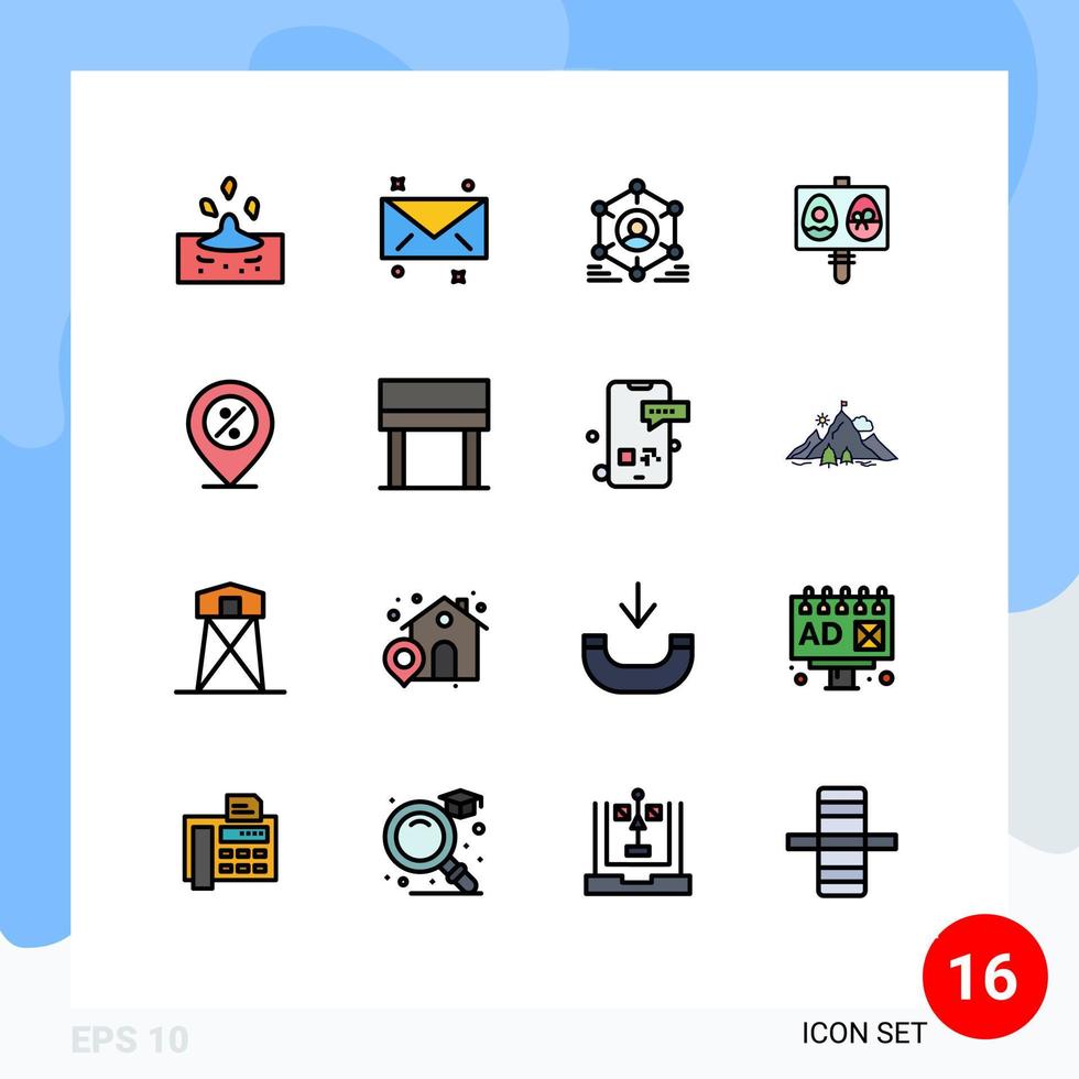 Pack of 16 Modern Flat Color Filled Lines Signs and Symbols for Web Print Media such as offer holiday user easter egg Editable Creative Vector Design Elements