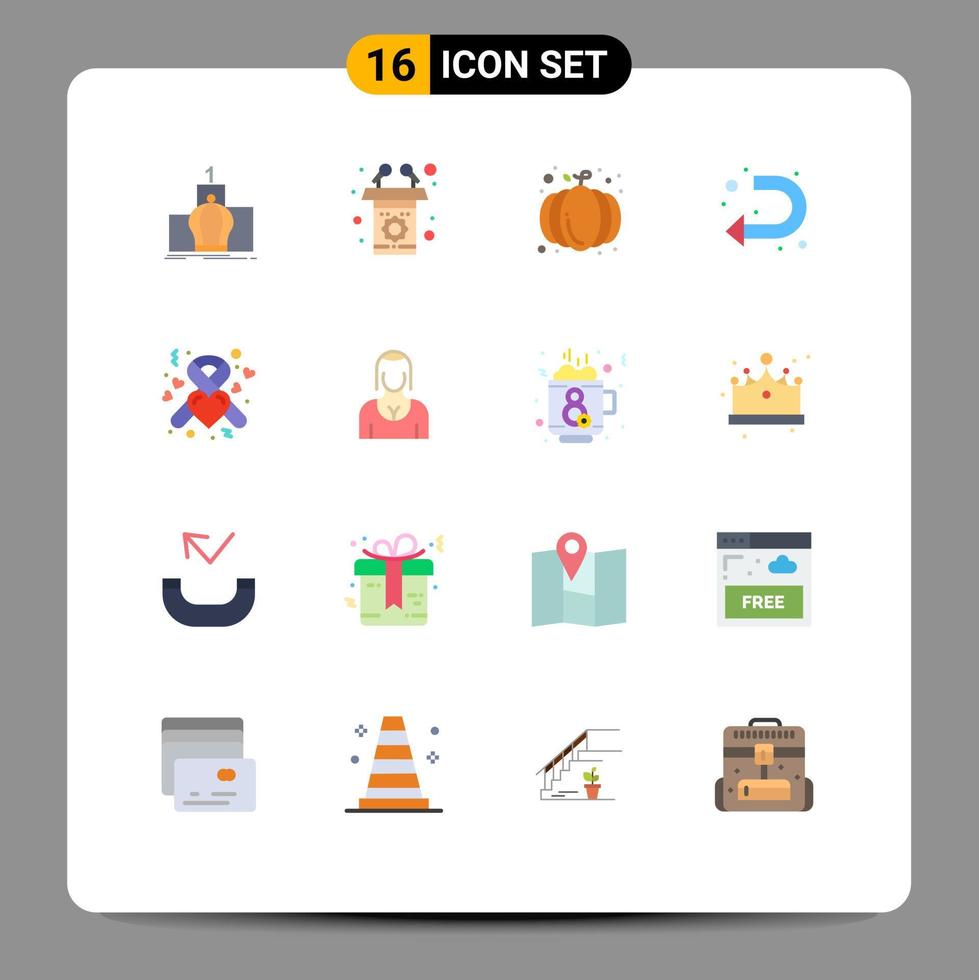 16 Thematic Vector Flat Colors and Editable Symbols of donation u turn speech sign pumpkin Editable Pack of Creative Vector Design Elements
