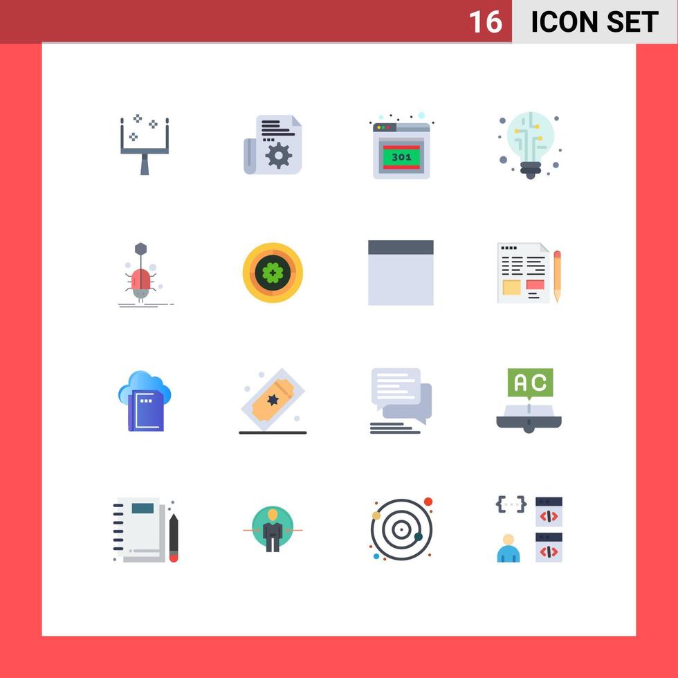 User Interface Pack of 16 Basic Flat Colors of web spider error insect bulb Editable Pack of Creative Vector Design Elements